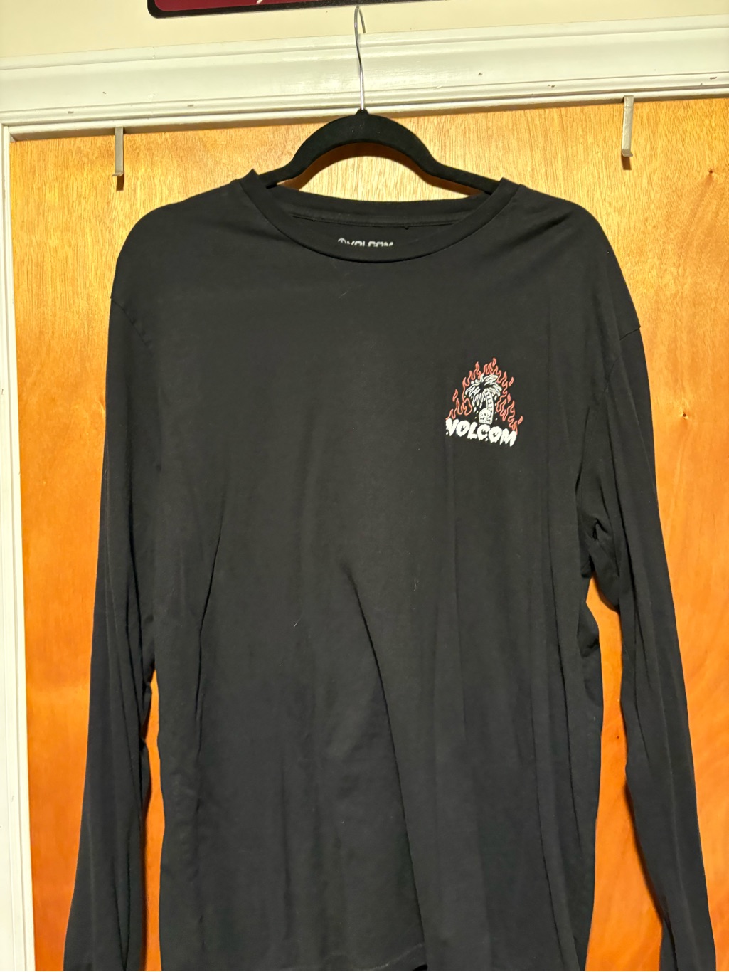 Volcom Black Long Sleeve Tee With Flame Logo